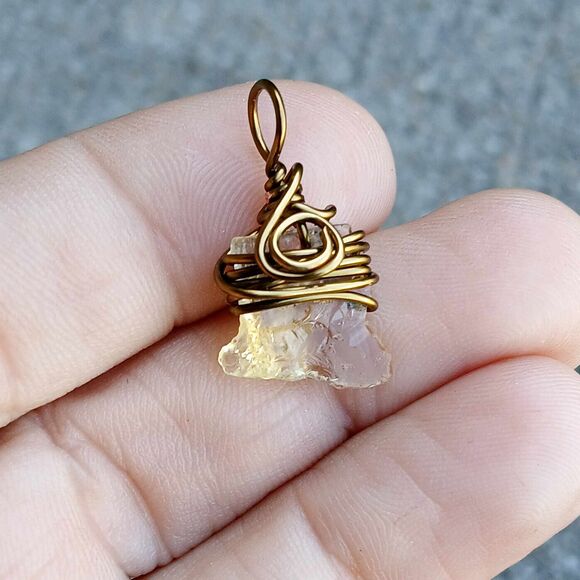 Raw Citrine Crystal Charm Pendant, Wire Wrapped, Bronze, 1" - Picture 4 of 4